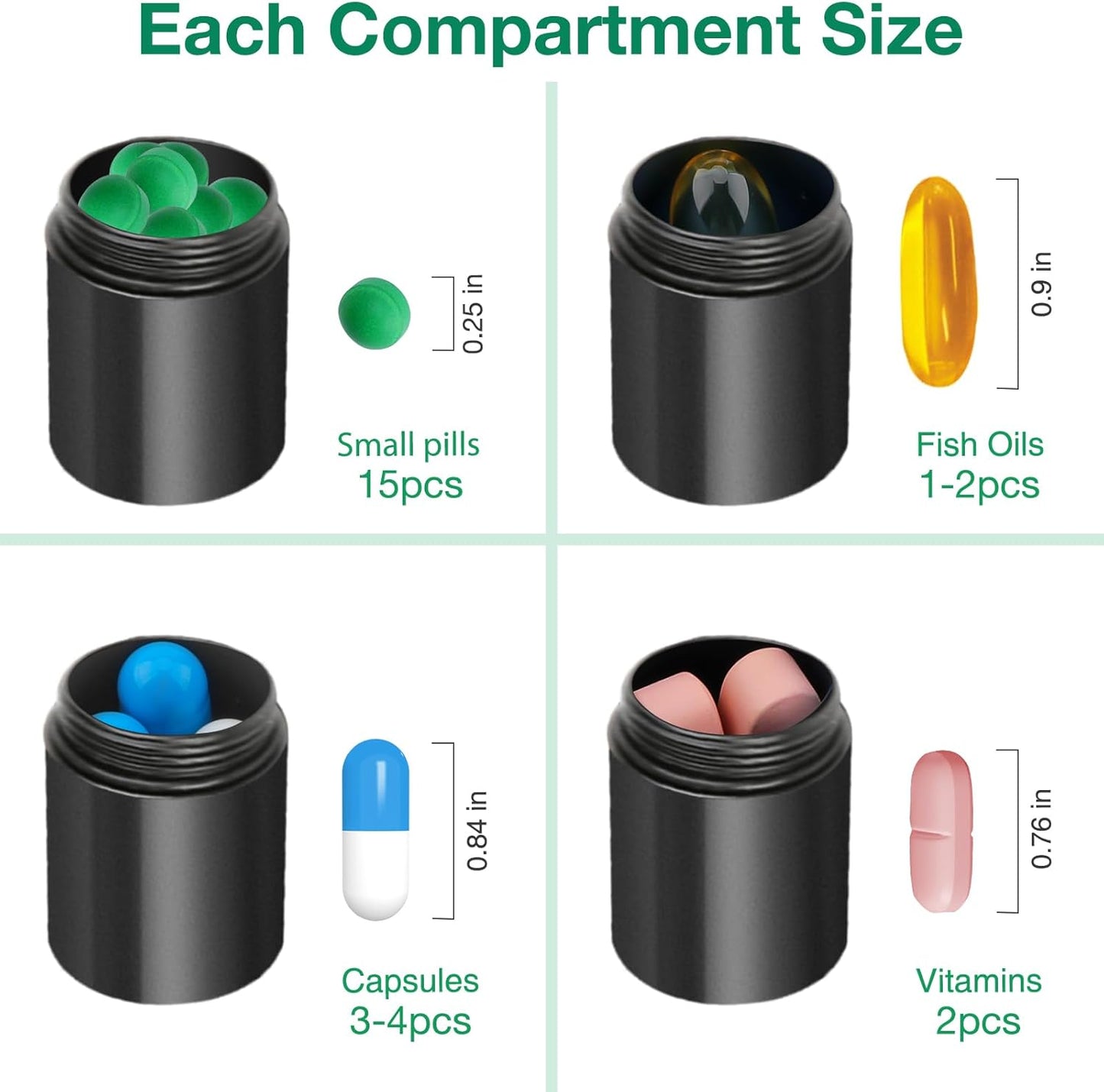 Opret 2 Pack Keychain Pill Holder, 3 Compartments Metal Small Pill Case, Waterproof Portable Travel Pill Box, Pill Container for Purse, Matte Black & Silver