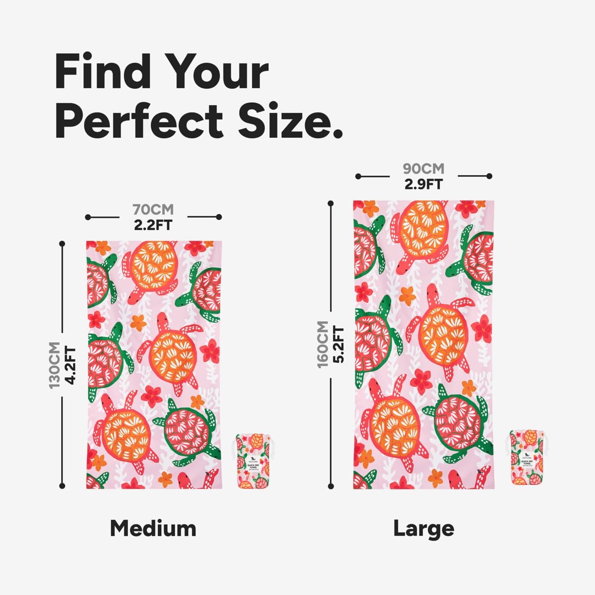 Dock & Bay Beach Towel - Quick Dry, Sand Free - Compact, Lightweight - 100% Recycled - Includes Bag - Turtley Tropical - Large (160x90cm, 63x35)