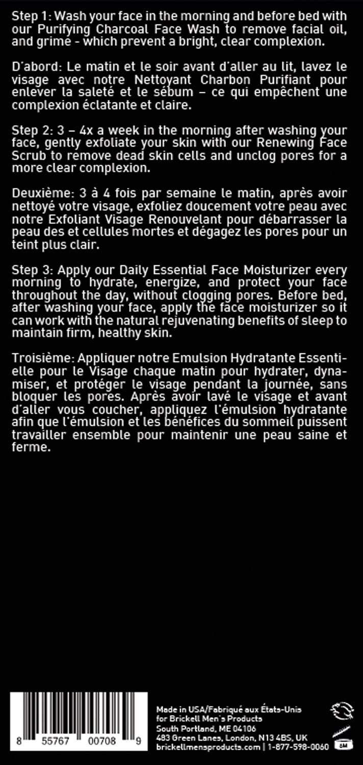 Brickell Men's Daily Advanced Face Care Routine II, Activated Charcoal Facial Cleanser, Face Scrub, Facial Moisturizer Lotion, Natural and Organic, Unscented