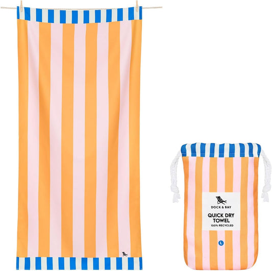 Dock & Bay Beach Towel - Quick Dry, Sand Free - Compact, Lightweight - 100% Recycled - Includes Bag - Mellow Yellow - Large (160x90cm, 63x35)