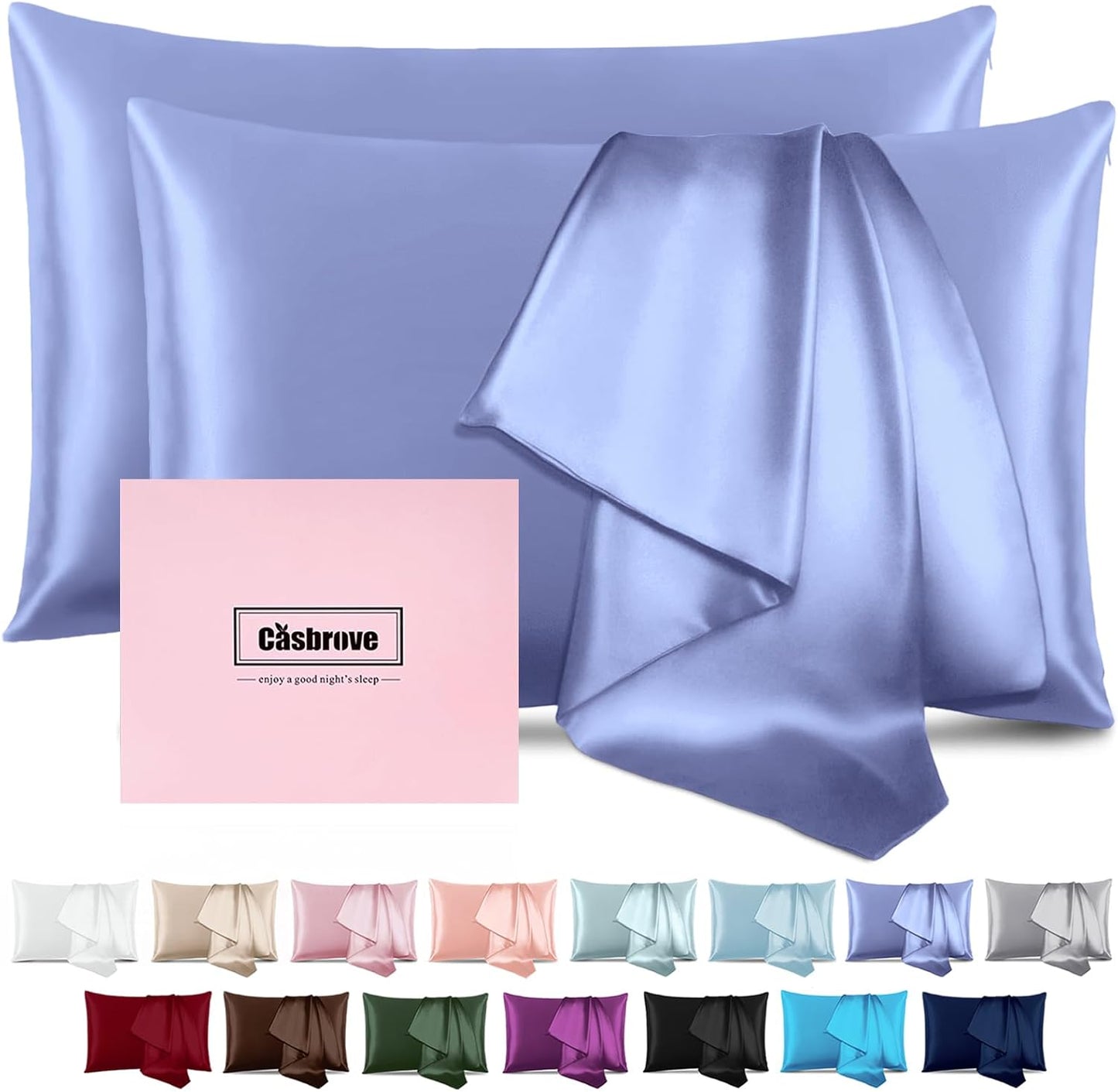 Silk Pillow Cases 2 Pack Mulberry Silk Pillow Cases Soft Breathable Both Sided Natural Silk Pillowcase with Zipper Beauty Sleep Silk Pillow Cases for Gift(King,Cornflower Blue)