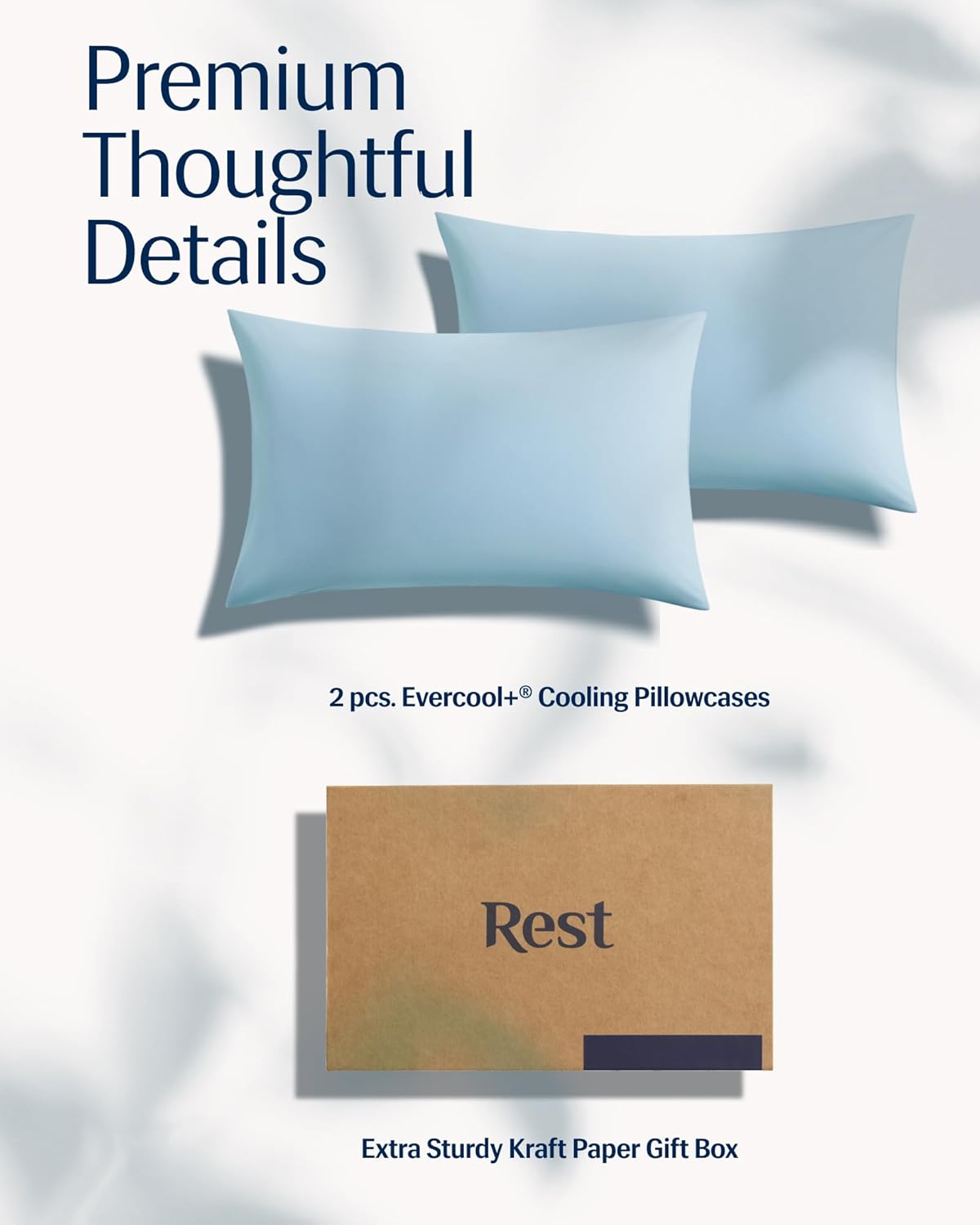 REST® Evercool®+ Cooling Pillowcases King - 2 Pillowcases for Sensitive Skin, Silver Infused Fabric for Hygienic Sleep, Silky Smooth for Curly Hair, High Elastic for Snug Fit (19x35 inches)