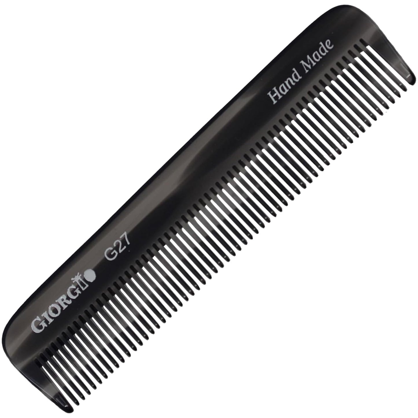 Giorgio G27 Handmade All Fine Tooth Pocket Comb, Hair Comb Straightener for Everyday Grooming Styling Hair, Mustache and Beard for Men Women and Kids, Saw Cut and Polished Black Graphite