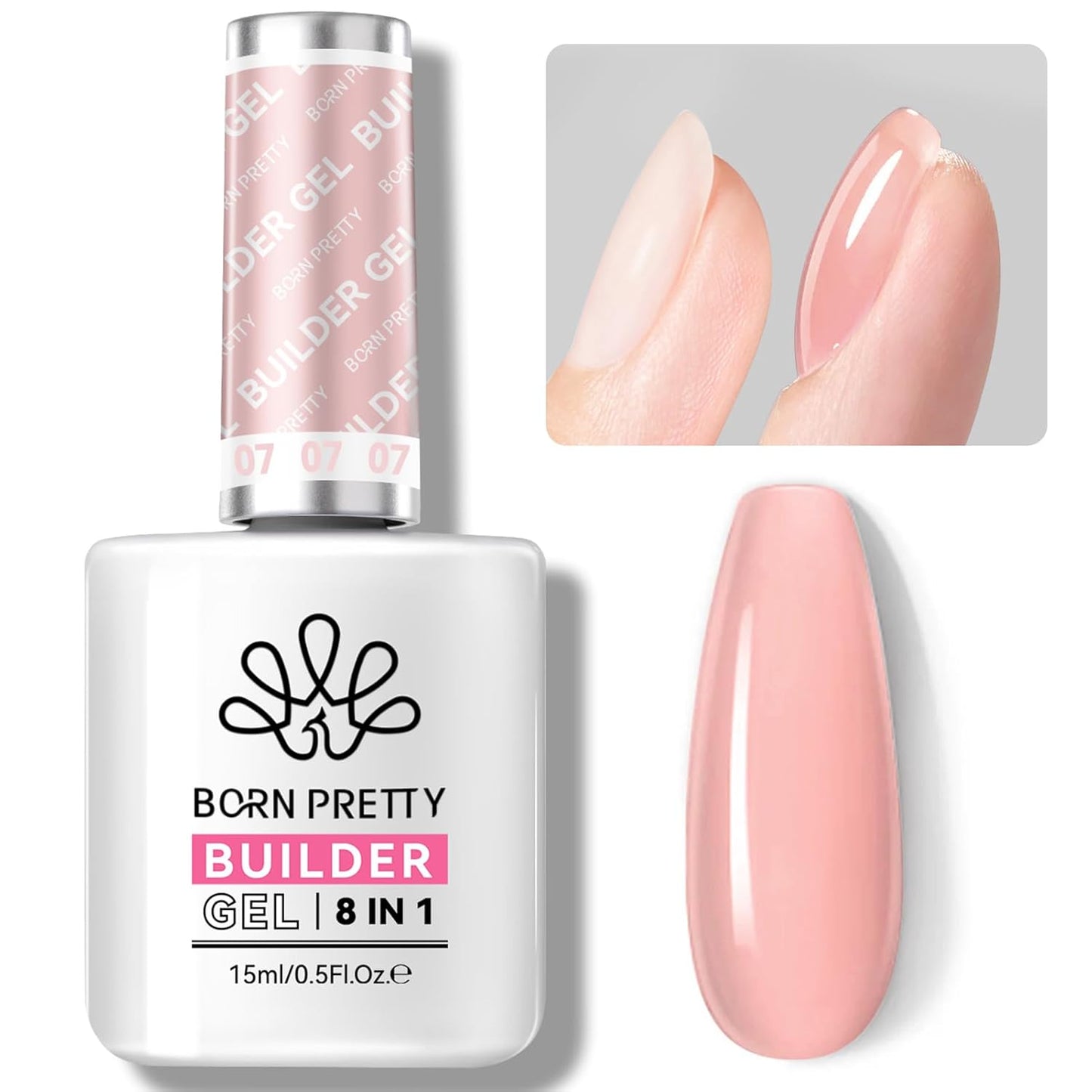 BORN PRETTY Builder Gel for Nails, 8-in-1 Milky Nude Natural Clear Builder Nail Gel for Nail Apex and Gel Extension Strengthener, Nail GLue Gel Hard Gel Base Rhinestone Nail Glue Gel in a Bottle 15ml