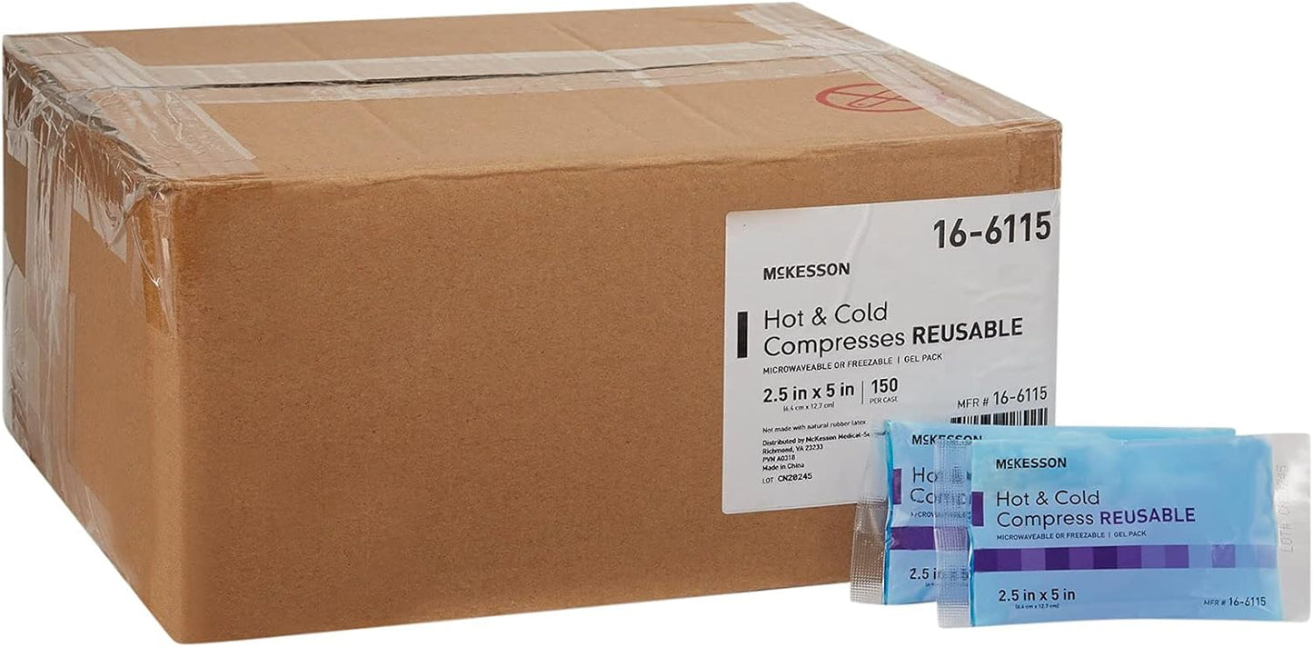 McKesson Cold and Hot Compress Reusable [150 Pack] Gel Ice Hot Packs for Injuries, 2.5 in x 5 in