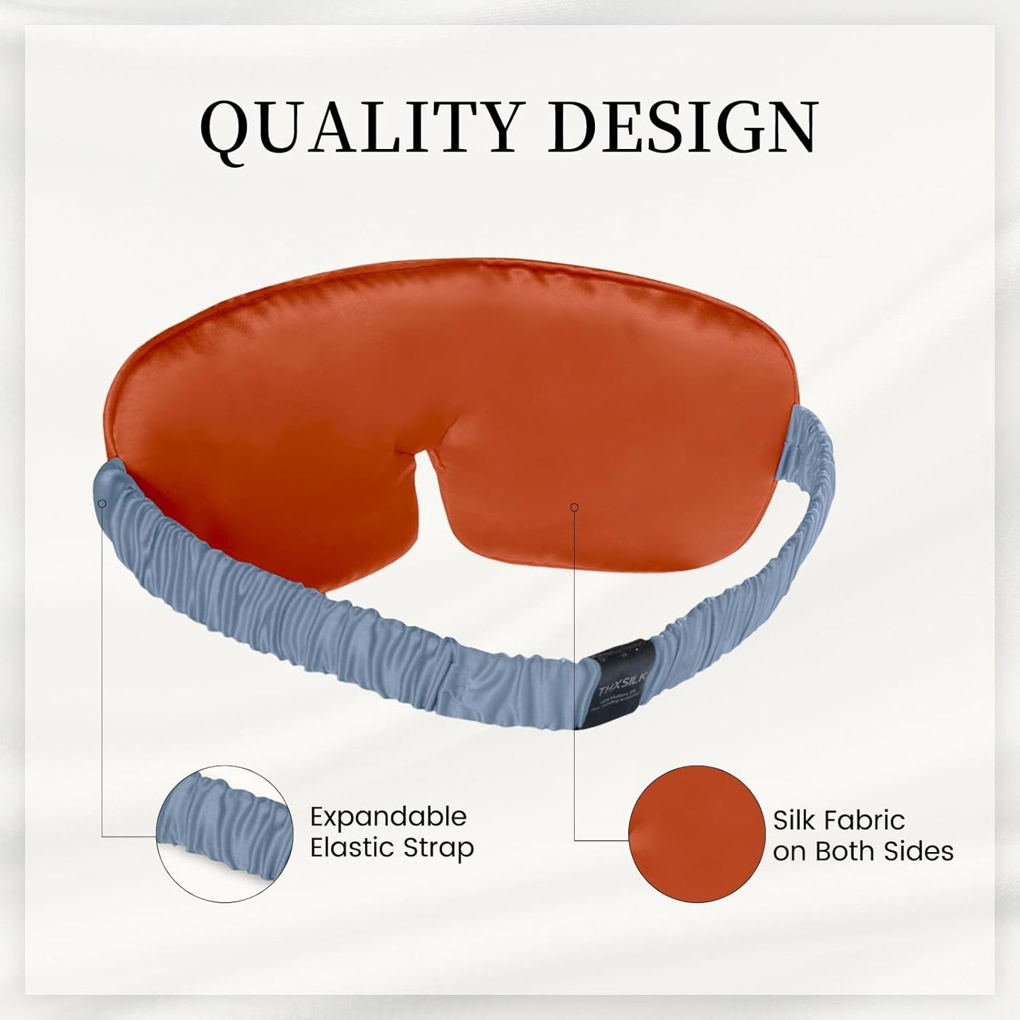 THXSILK 100% Mulberry Silk Sleep Mask, 6A Grade 25 Momme Eye Mask for Sleeping, Color-Blocking Blindfold, Soft Silk Eye Cover for Women, Men, Travel, Nap, Airplane(4×9inches, Foggy Blue)