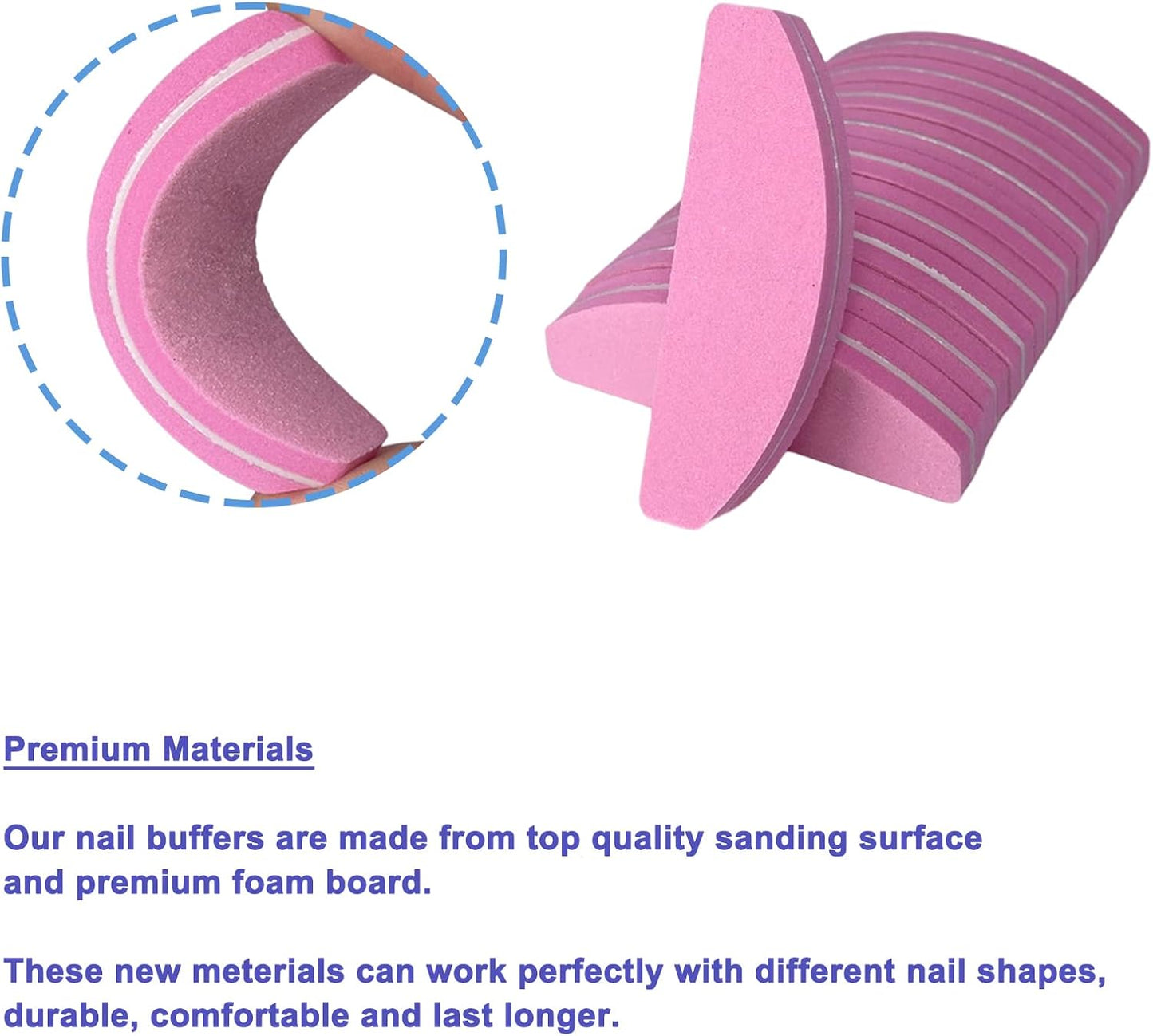 20 PCs Nail Buffers, Double Sided Nail Files Buffer Blocks 100/180 Grit Portable Washable Sanding Buffing File Arc Shape (Pink)