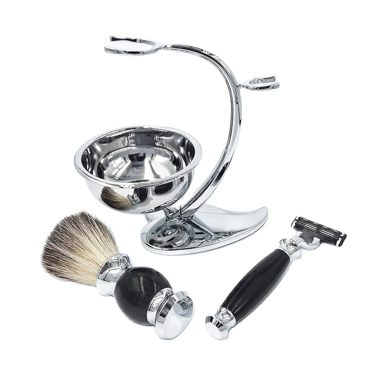 Shaving Kit for Men,Grooming Set includes Wet Manual Mach 3 Razor,Honey Soft Pure Badger Hair Shaving Brush,Heart Shape Stand Holder and Shaving Soap Bowl,Birthday Christmas Gift Set