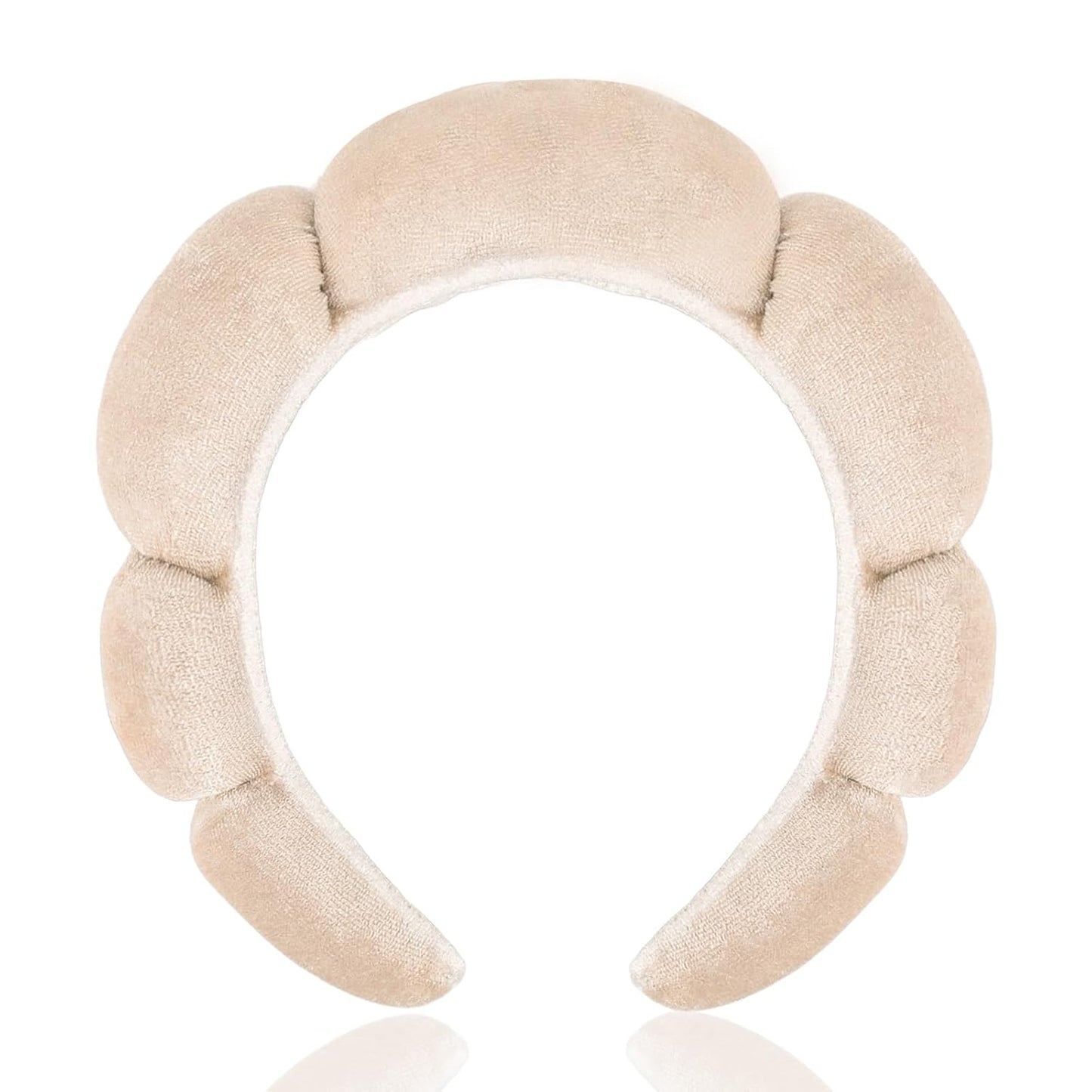 CAVETEE Spa Headband for Washing Face, Sink Care Headband for Women Sponge Bubble Makeup Head band for Women, Soft Velour Hair Accessoriesfor Girls (Beige, one size)