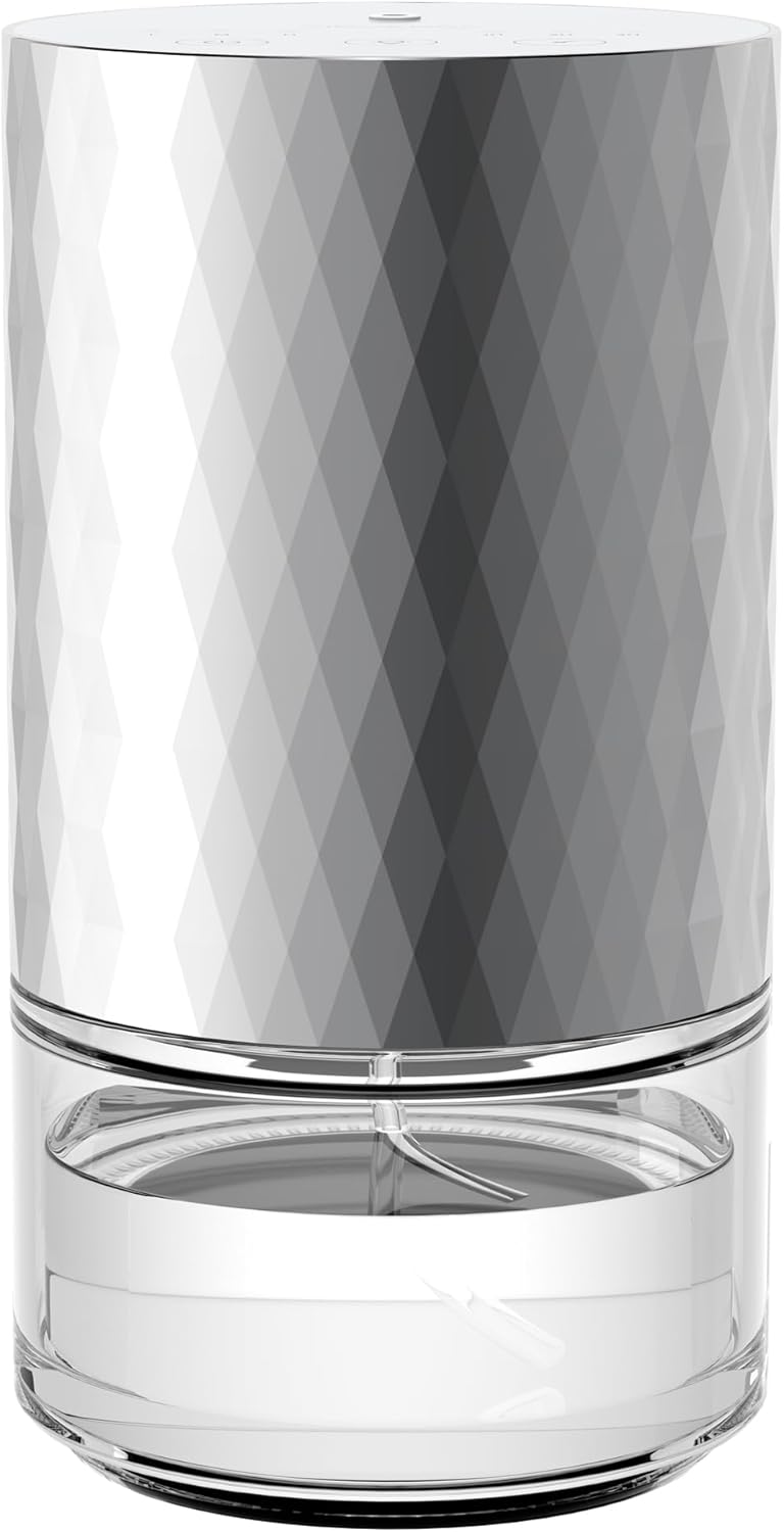 Airversa Waterless Diffuser Essential Oil 100ml Capacity Scent Air Machine for Home Aromatherapy Premium Metal Nebulizer Battery Operated 3 Mist Settings Timers Color Light AN5(Silver)