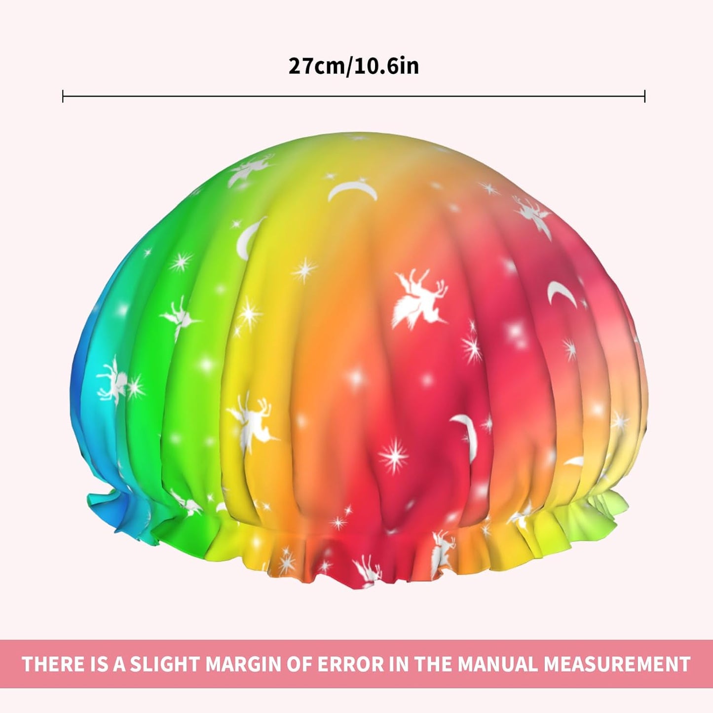 Rainbow Shower Caps Colorful Dual-Layer Waterproof Bath Hat Reusable Hair Caps Elastic Hair Hat for Shower Cooking Clean Makeup Travel