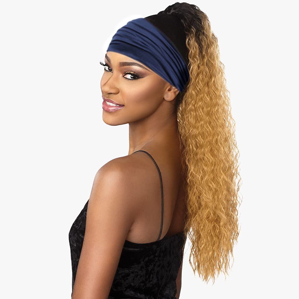 GiLi 2 Pack Wide Headbands for Women Boho African Knotted Non Slip Fashion Hair Bands Yoga Running Sports Workout Gym Head Wraps Elastic Soft Cotton Cloth Turbans Bandana for Girls(Yellow,Navy)