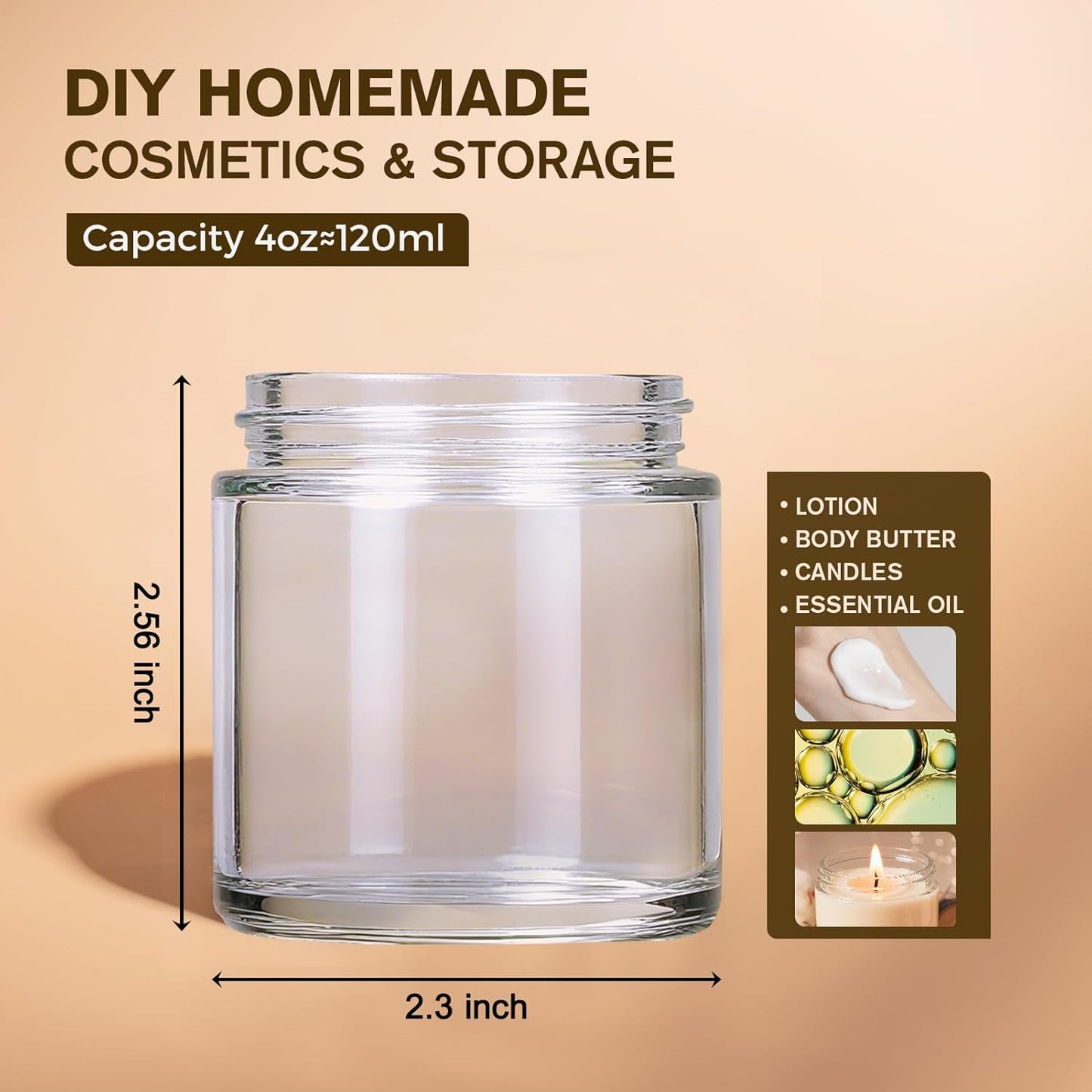 4 oz Glass Jars with Lids, Hoa Kinh 2 Pack Clear Small Glass Jars with Black Lids Empty Cosmetic Containers Airtight Round Glass Jar for Lotions, Powders and Ointments