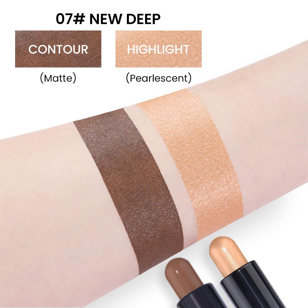 evpct 2in1 Face Shaping & Contouring Stick Cream Contour Concealer Bronzer Stick Makeup Kit for Beginner Face Highlighter Makeup Stick contorno maquillaje de maquillaje profesional,NEW Deep