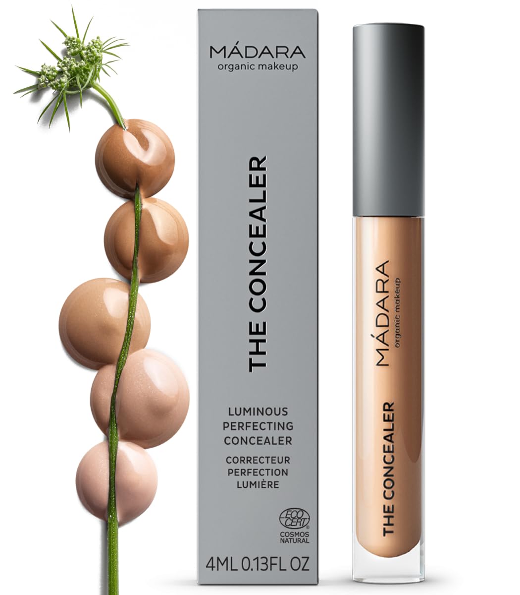 MÁDARA Organic Skincare | Luminous Perfecting Concealer 45 ALMOND – 4ml, Dewy finish, With hyaluronic acid, Natural concealer for dark circles and blemishes, Vegan, COSMOS natural certified.