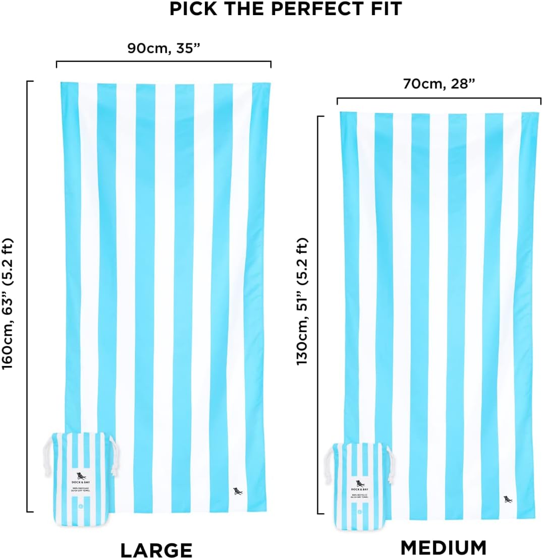 Dock & Bay Quick Drying Towel - for Sports & Gym - Compact, Lightweight - 100% Recycled - Includes Bag - Cabana - Tulum Blue, Medium (130x70cm, 51x27)