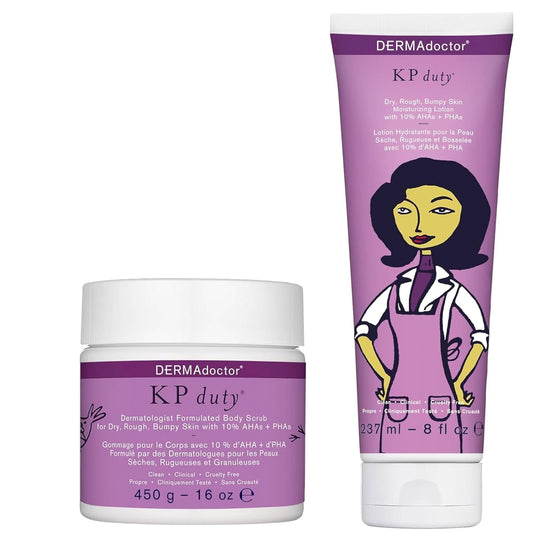 DERMAdoctor KP Bump Eraser Body Scrub 16 oz with Lotion 8 oz 10% AHA + PHAs Dermatologist Formulated Exfoliant - 24 oz