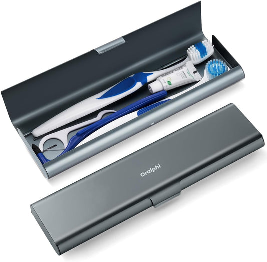 Wider Aluminum Toothbrush Travel Case, Portable Travel Toothbrush Holder, Durable Manual Toothbrush Box Container for Traveling, Bathroom, Camping, Business Trip, Gray Blue