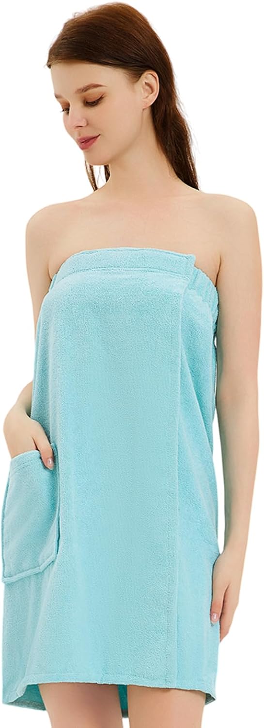 Womens Bath Body Wrap & Hair Towel Shower Spa Wrap Robe Adjustable Closure Bathrobe