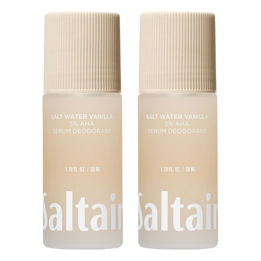 Saltair Serum Deodorant Salt Water Vanilla 2 Pack. 5% AHA Formula. Lactic Acid and Mandelic Acid Deodorant. Aluminum Free Odor Control for Women and Men. Travel Essentials, 2x 1.7oz Roll On