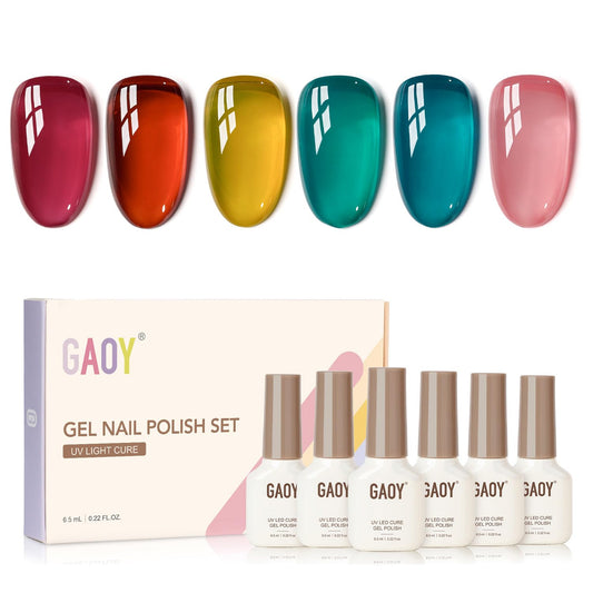 GAOY Jelly Gel Nail Polish of 6 Transparent Pink Red Blue Yellow Colors Sheer Gel Polish Kit for Salon Manicure and Nail Art DIY at Home