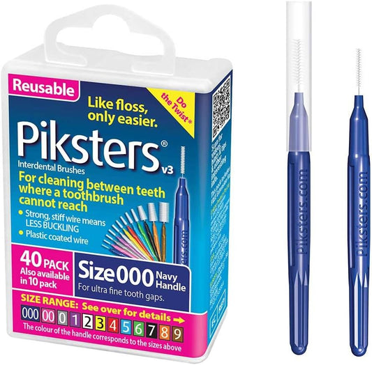 Piksters Interdental Brushes, 40 pk, Size 000, Interdental Tooth Brush for Extremely Tight and Fine Teeth Gaps, Gum Soft Bristles for Plaque Removal, Safe for Braces