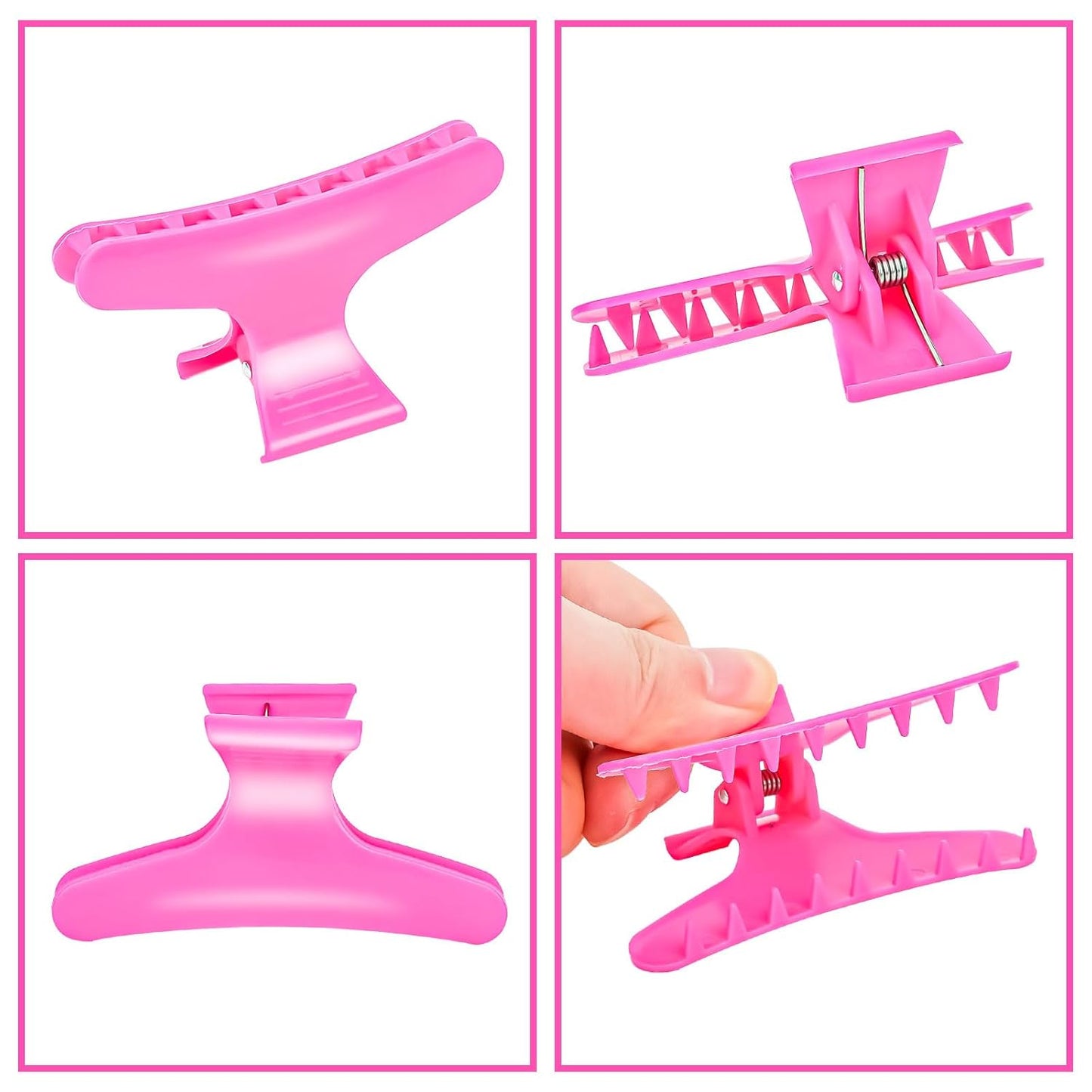 Ondder Hot Pink Hair Clips for Styling Sectioning Butterfly Pro Hair Claws Clamps Clips for Cutting, Styling, Sectioning, Coloring Hair Styling Claw Clips Hair Accessories
