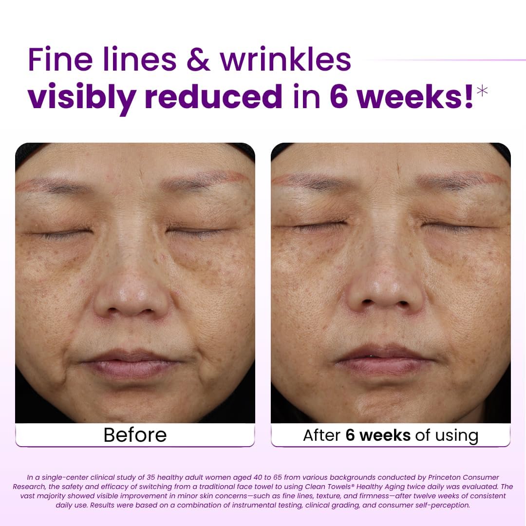 Clean Skin Club Healthy Aging Clean Towels® XL, Smooths Fine Lines Wrinkles & Texture in 6 weeks, Treated for Extra Softness, Disposable Face Towels, Anti Aging Makeup Remover Dry Wipe, 50 count