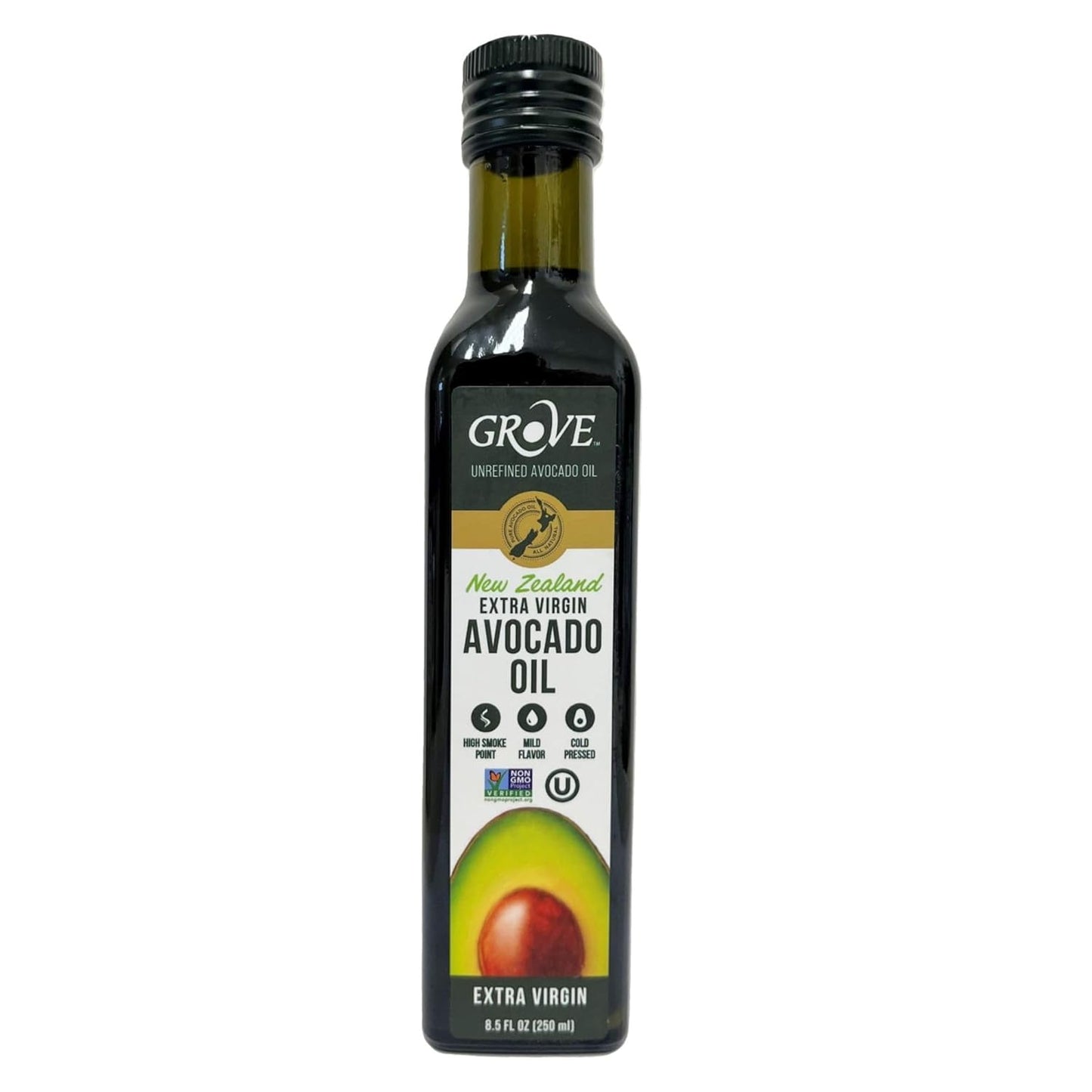 Grove Extra Virgin Avocado Oil - Plant Based, Vegan, Gluten Free, 100% Natural, Cold Pressed, High Smoke Point, 16 Whole Avocados in Every Bottle (8.4oz, 250ml)