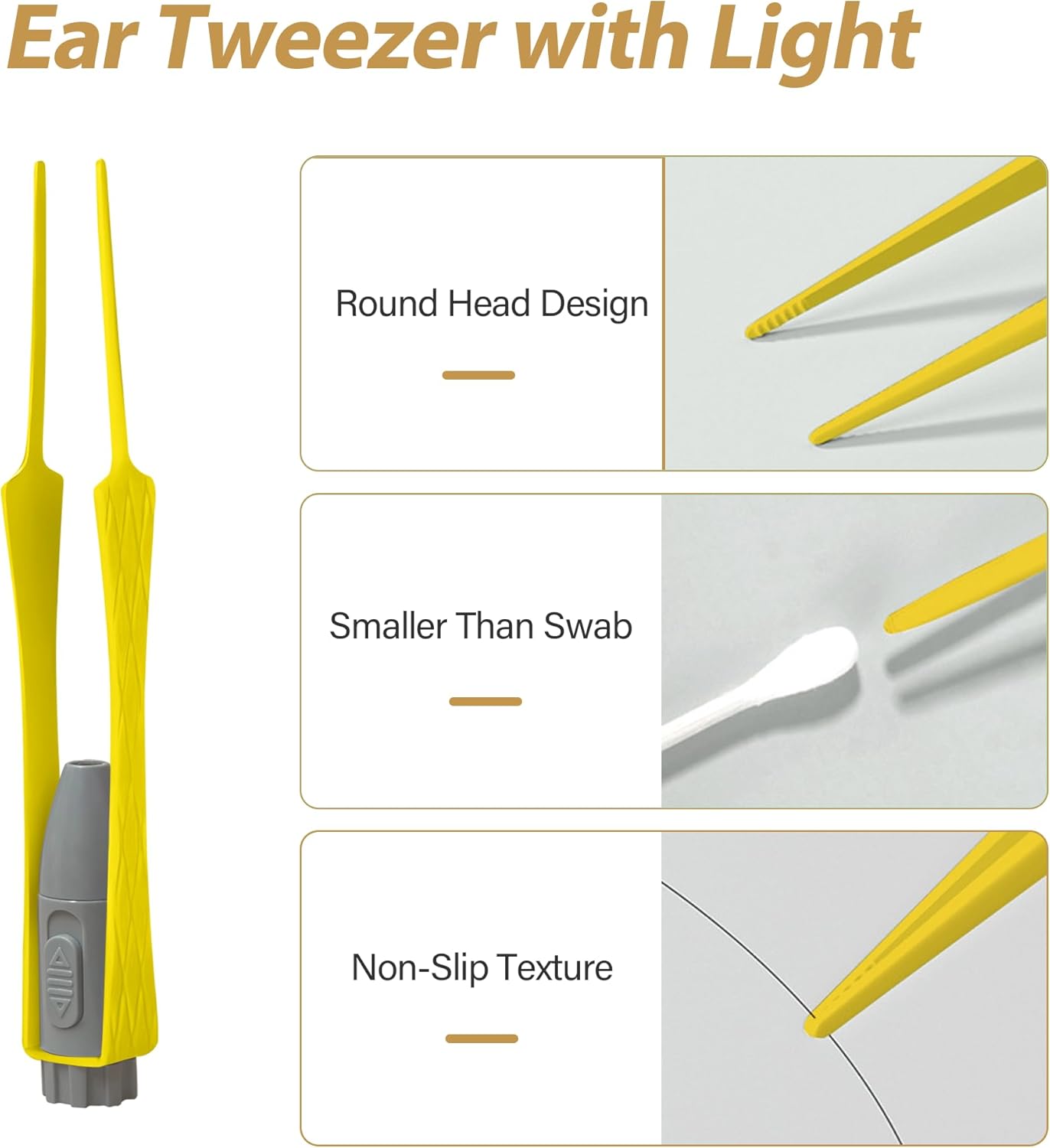 15 Pack Ear Wax Removal Tool Kit with Light - LED Ear Cleaning Kit, Ear Wax Removal for Kids and Adults, Ear Cleaning Tool, Ear Picker Spoon & Ear Tweezers & Spiral Spring Ear Spoon Yellow