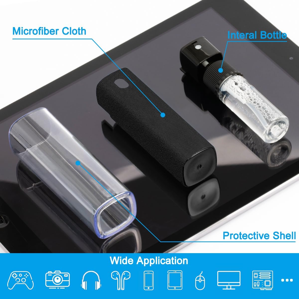walrfid Screen Cleaner Touchscreen Mist Spray, walrfid Cleaning Kit for Electronic Smart Phone TV, Laptop, Tablet, PC, Computer LCD Flat Screens, Compatible with iPhone iPad MacBook Pro - Black
