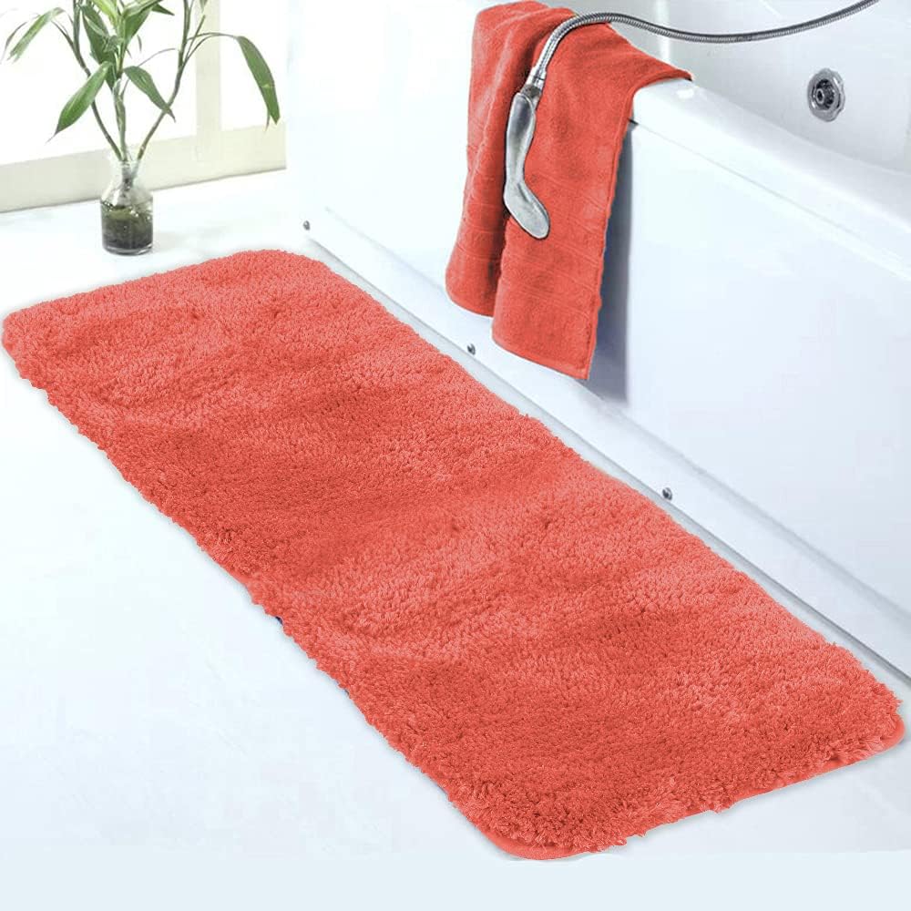 Walensee Large Bathroom Rug (24 x 72, Living Coral) Extra Soft and Absorbent Shaggy Mat Machine Washable Microfiber Bath Mat, Non Slip Bath Mat, Luxury Bathroom Floor Mats