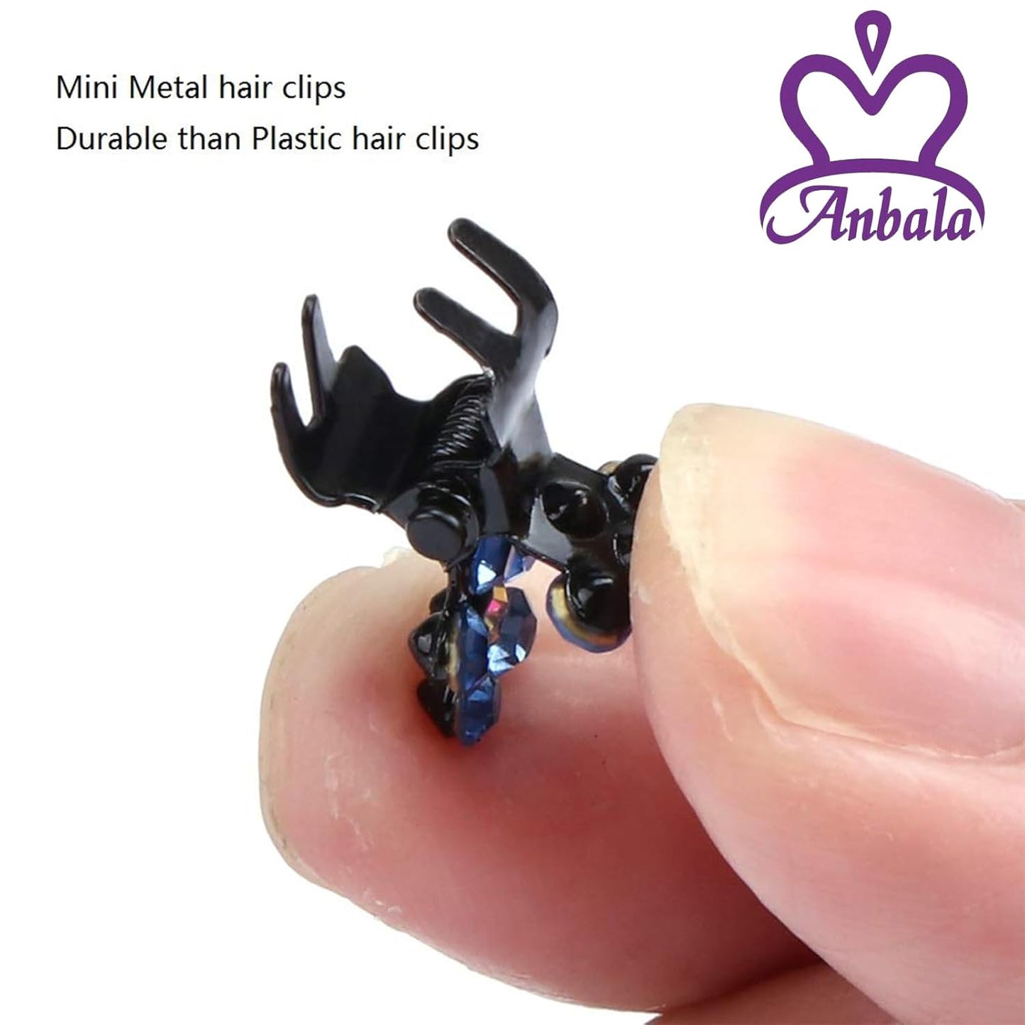 ANBALA Mini Claw Clips - 65pcs No-Slip Grip Jaw Clips with Glitter Teeth, Rhinestone Metal Clamps in Mix Colored Flower Designs for Women & Girls