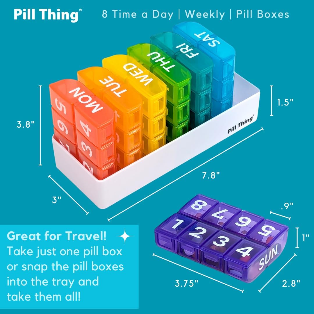 8 Times a Day, 7 Day Large Weekly Pill Organizer with Holder Tray, Vitamin, Medicine Box, Multicolor (8X a Day - 1 Pack)
