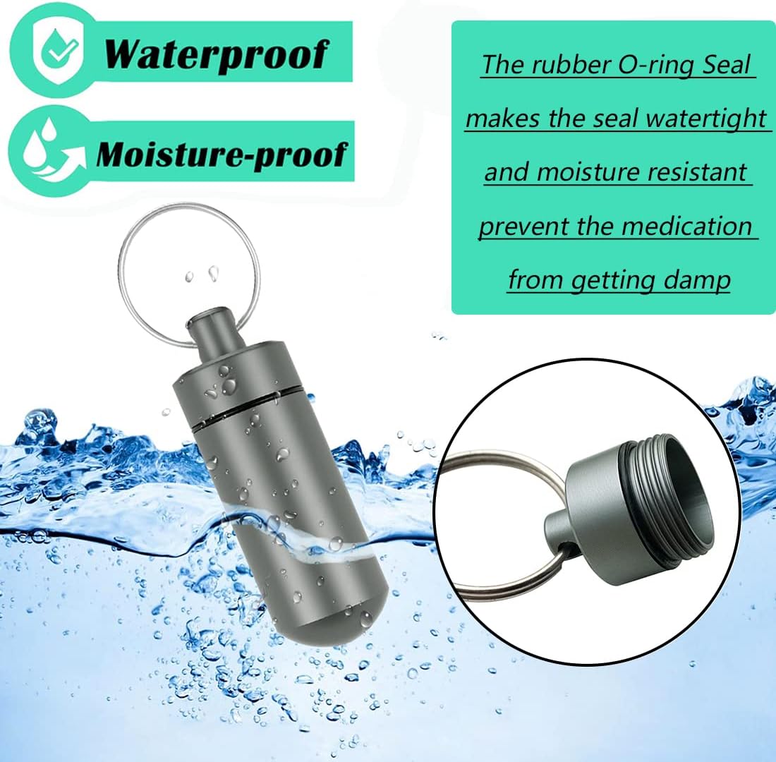 5 Packs Mini Keychain Pill Holder Fob, EFFIET Waterproof Portable Tablets Container Case Aluminum Outdoor Camping Emergency Pill Capsule Box Bottle