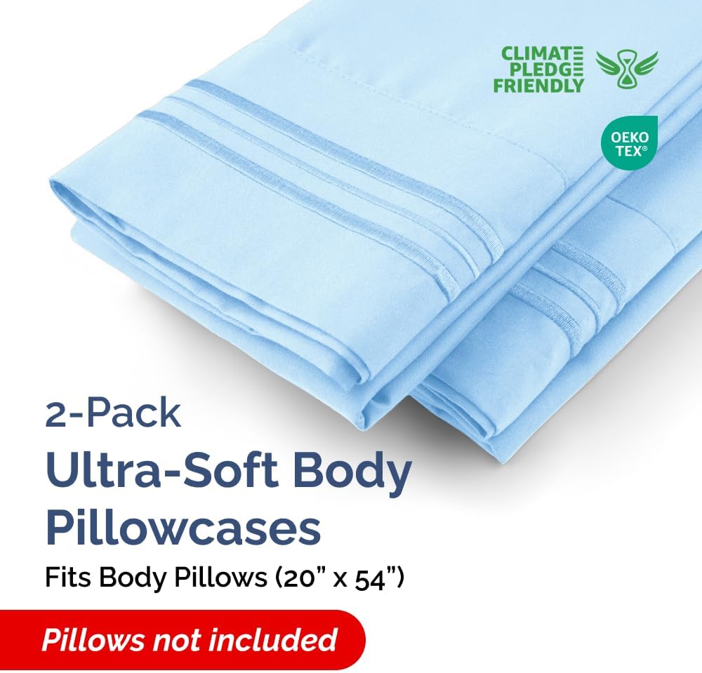 Long Pillowcases - Body Pillow Cover - Long Pillow Insert for Sleeping, Side Sleepers - Soft & Breathable Body Pillow Case with Envelope Enclosure - Comfy & Machine Washable - 20" x 54" (Light Blue)