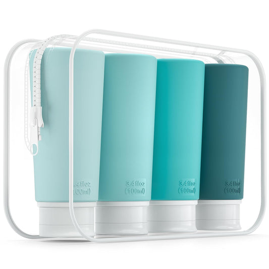 Valourgo TSA Approved Travel Bottles for Toiletries, 3.4oz Portable Leak Proof Tubes, BPA Free Refillable Accessories With Clear Toiletry Bag, Green