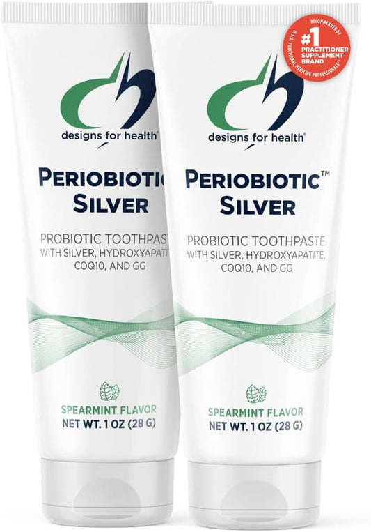 Designs for Health PerioBiotic Silver Hydroxyapatite Toothpaste - Travel Size Fluoride Free Toothpaste with Oral Probiotics with Whitening Hydroxyapatite - Supports Remineralization (2 Pack, 1oz)