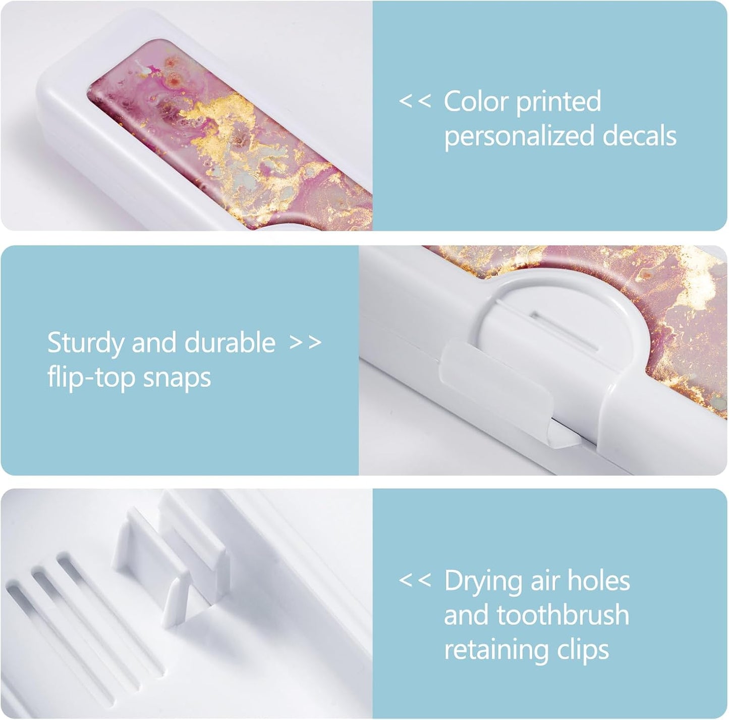 Toothbrush Travel Case - Colorful Pattern, Holder and Covers for Toothbrushes, Includes Tongue Scraper Case