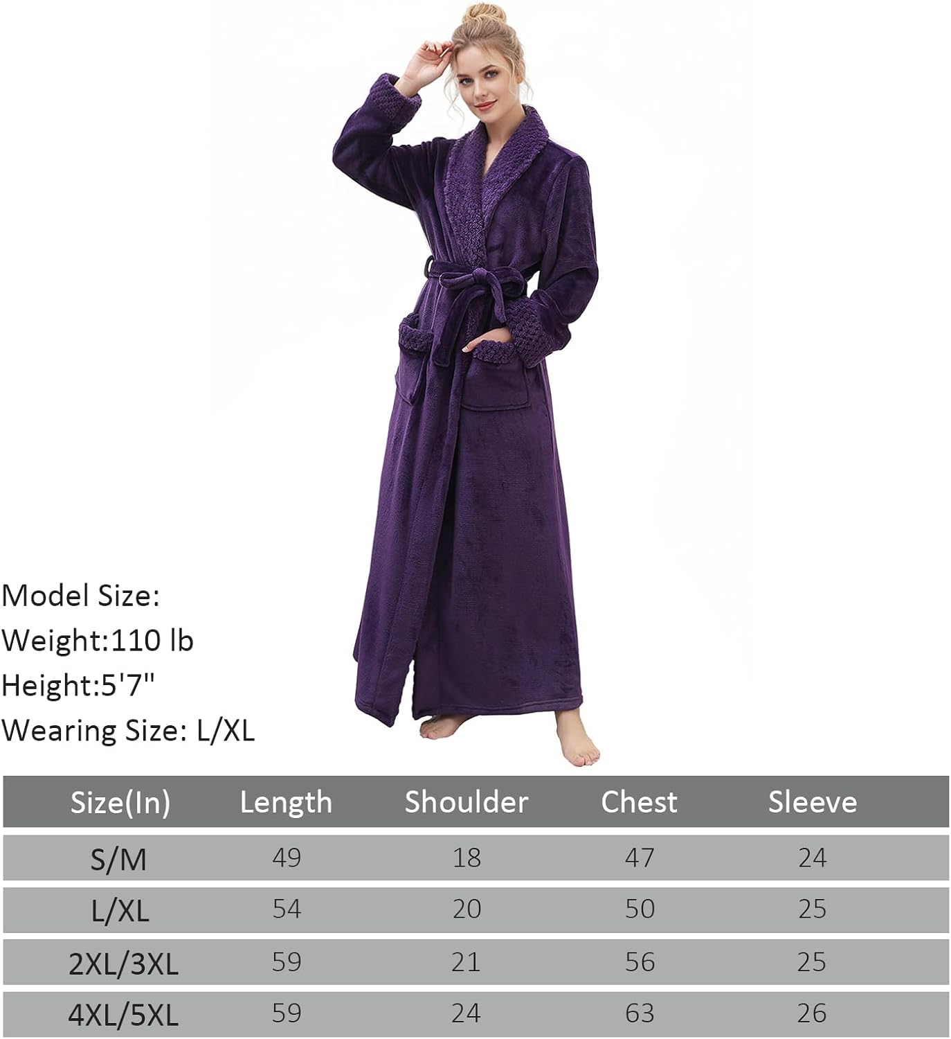 Hellomamma Long Bath Robe for Womens Plush Soft Fleece Bathrobes Nightgown Ladies Pajamas Sleepwear Housecoat