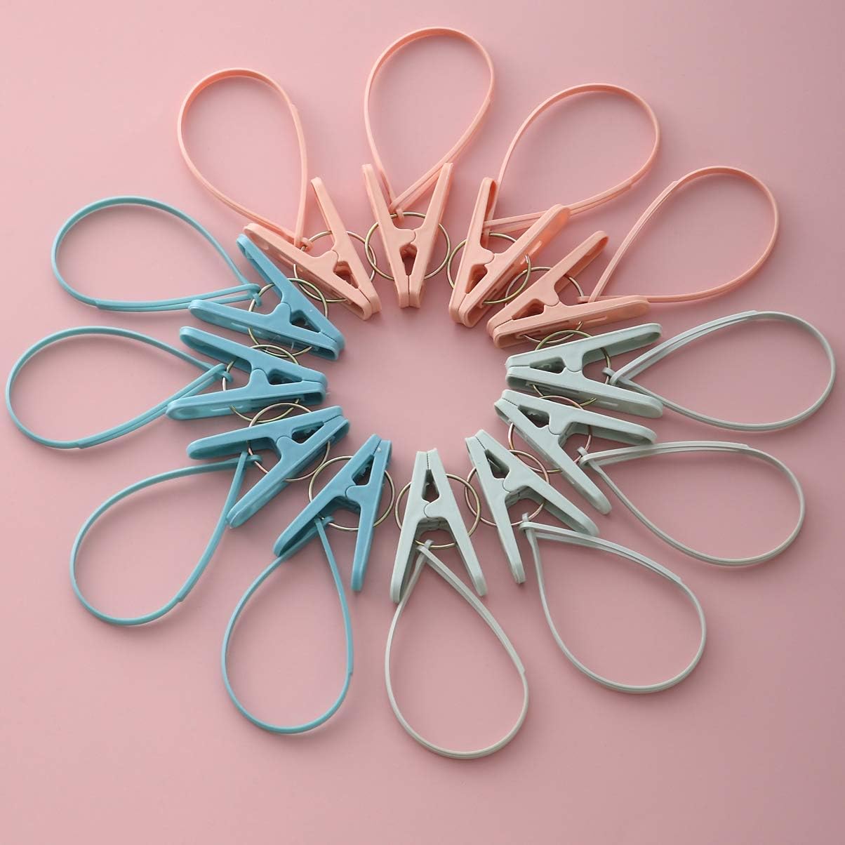 Clothespins 24 Pack Small Mini Clothes Pins with Plastic Rope for Clothesline Cute Sturdy Clothing Closepins Blue Green Pink Chip Decoration Clips Clothes Pins