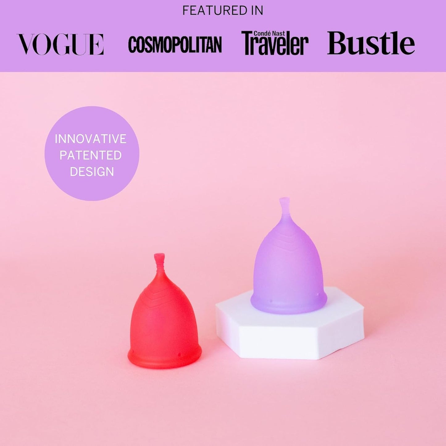 Pixie Menstrual Cup - No Metals or Toxins - Ranked 1 for The Most Soft Reusable Period Cup - Wear 12 Hours - 100% Medical-Grade Silicone - Tampon Alternative (Purple, Large)