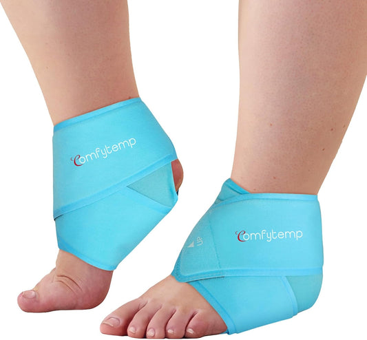 Comfytemp Extra Large Ankle Ice Pack Wrap, Reusable Gel Pack Hot Cold Compress for Plantar Fasciitis, Foot Pain Relief, Injuries, Achilles Tendonitis, Sprained Ankle, Swelling, Get Well Gift, 2 Pcs