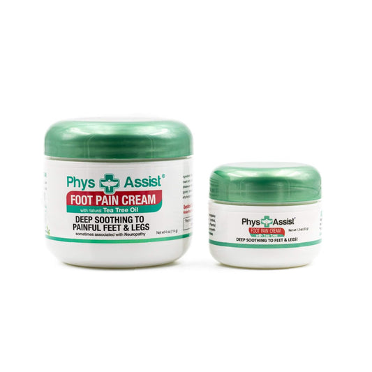PhysAssist Foot Pain Cream Combo 4 oz jar + 1.5 oz, Soothing Relief for Feet and Legs, Fast Absorbing Formula, Contains Natural Ingredients & Botanicals