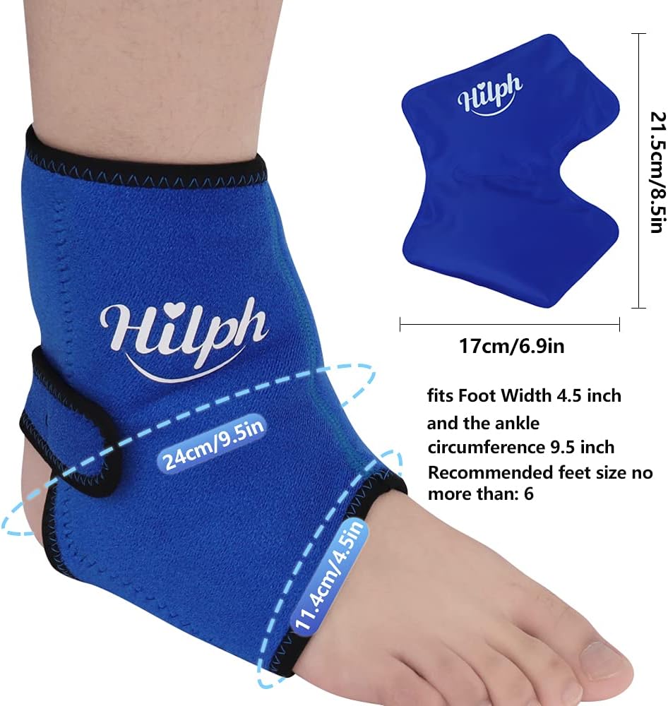 Hilph Ankle Ice Pack Wrap for Kids Women, Reusable Washable Ankle Brace with Hot Cold Therapy Gel Pack for Sprained & Broken, Swelling, Fractured, Bruises