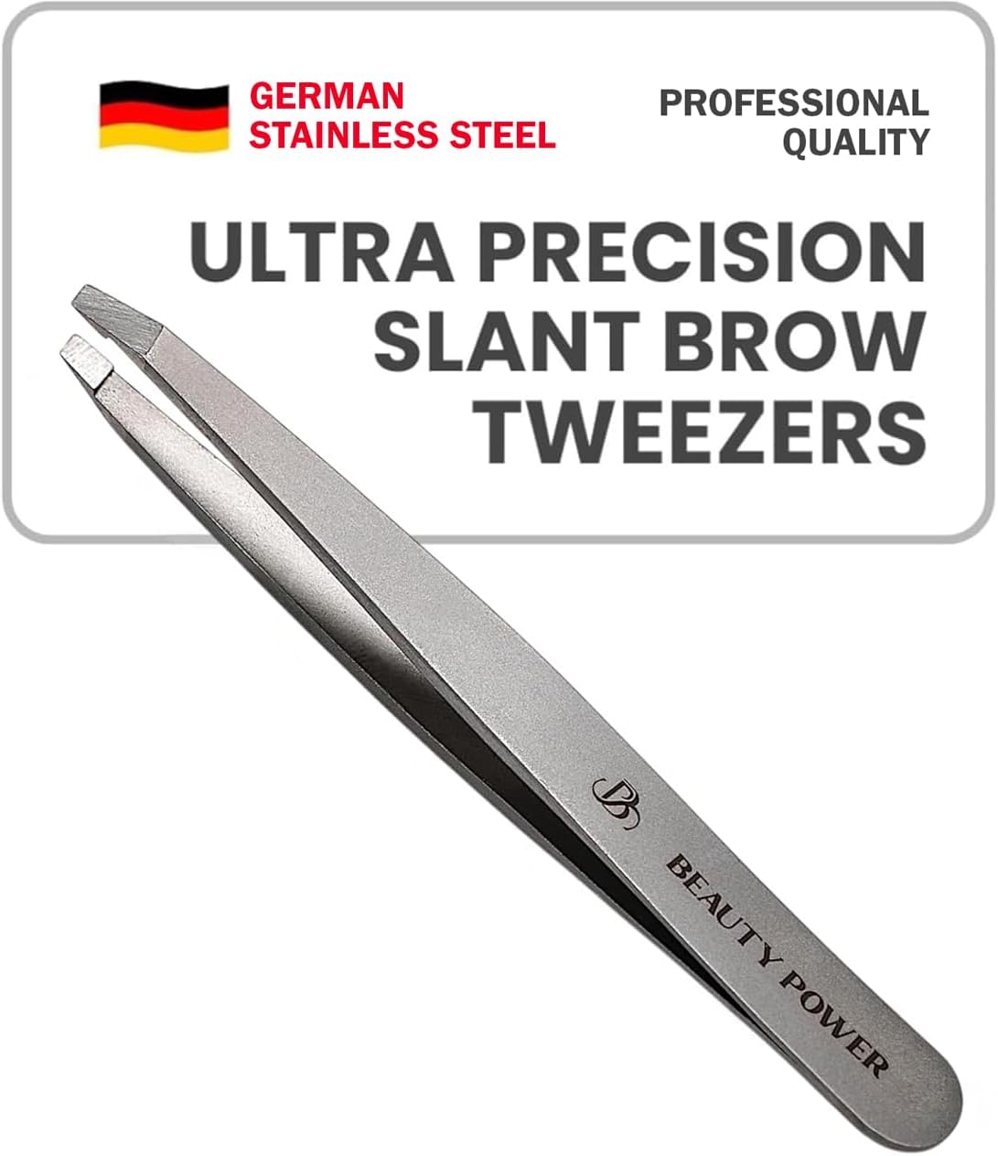 Ultra-Precision Professional Slant Tweezers for Women Facial Hair - German Stainless Steel, Lightweight Black Tweezers for Women & Men, Ideal for Eyebrow & Facial Grooming (Matte Gray)