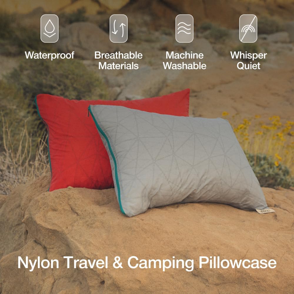 Coop Home Goods Nylon Camping and Travel Pillow Cover, Waterproof Camping Pillow Protector, Zippered Cover, Washable Travel Pillowcase (Grey)