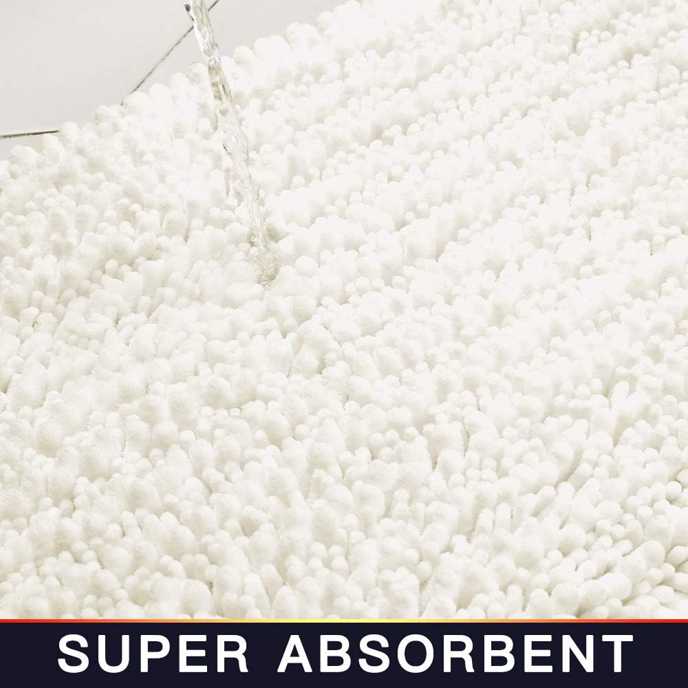 Walensee Bathroom Rug Non Slip Bath Mat (44x24 Inch Ivory) Water Absorbent Super Soft Shaggy Chenille Machine Washable Dry Extra Thick Perfect Absorbant Best Large Plush Carpet for Shower Floor
