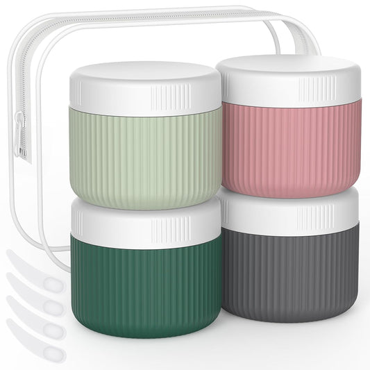 ME.FAN Travel Containers for Toiletries, TSA Approved 2 oz Silicone Cream Jars, Leak-proof Journey Containers, Trip Accessories with Lid for Cosmetic Face Hand Body Cream 4 Pack White Lid Morandi