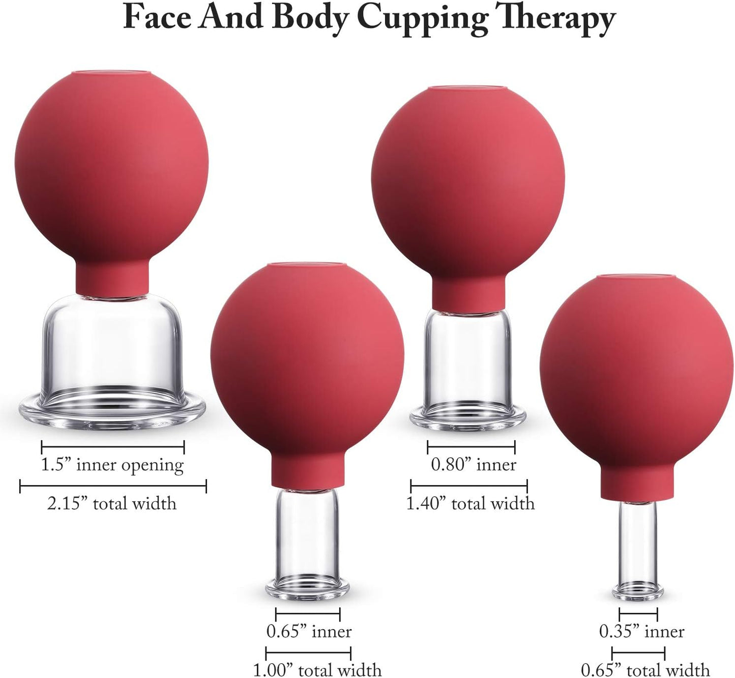 4 Pieces Glass Cupping Set Glass Silicone Cupping Cups Massage Vacuum Suction Cupping Cups for Body Face Leg Arm Back Shoulder Muscle and Joint Pain (Red)